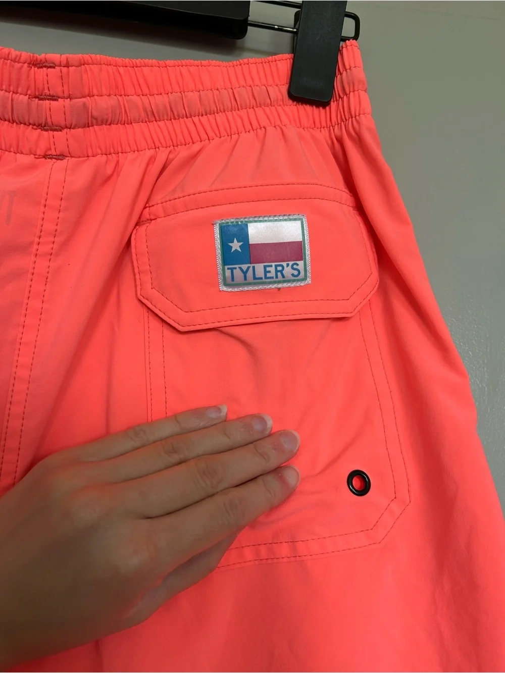 Men's Tyler’s Bright Coral Swim Trunks with Blue Drawstring